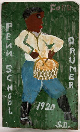 Sam Doyle. Penn School Drummer: Sam Doyle. Penn School Drummer 1920. Paint on roofing tin. Initialed and titled. Excellent environmental condition. 27” w x 46”h. Est. $8,000-12,000. Ship: $125