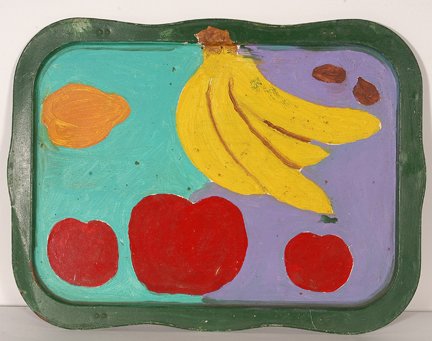 Sam Doyle. Fruit Tray.: Sam Doyle. Fruit Tray. Paint on tin tray. Not signed. Excellent condition. 22” w x 16” h. Est. $1,000-2,0000. Ship: $45
