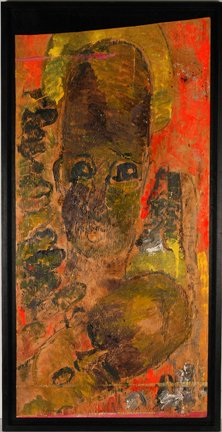 Purvis Young. Large Face w Sleeping Head.: Purvis Young. Large Face With Sleeping Head. Paint on found board. Not signed. Excellent condition. Size with frame is 27.5” w x 53.5”h. Est. $2,000-3,000. Ship: $125