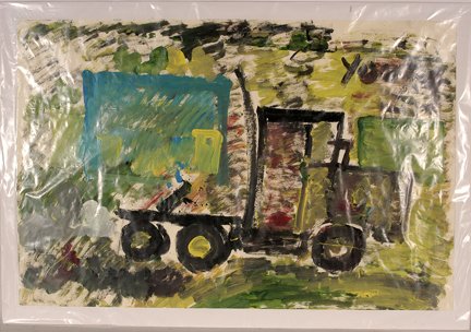 Purvis Young. Truck.: Purvis Young. Truck. Paint on paper. Signed. Excellent condition. 35” w x 23”h. Provenance: The George and Sue Viener Collection. Est. $500-800. Ship: $45