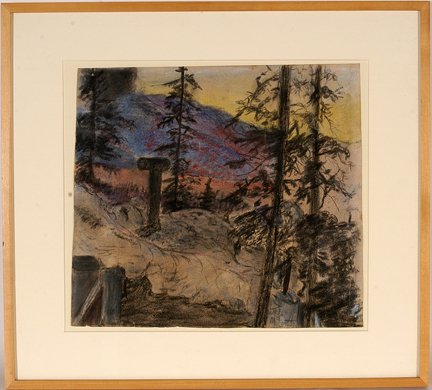 Justin McCarthy. Pastel Landscape.: Justin McCarthy. Pastel Landscape. c. 1960. Pastel on paper. Signed. Excellent condition. Image is 15” w x 14”h. Archival frame is 21” w x 19”h. Provenance: Janet Fleisher Gallery. Est. $1,000
