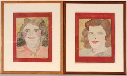 J. McCarthy, G. Teirney & J. Jones. Watercolors.: Justin McCarthy, Gene Teirney & Jennifer Jones. Pair of works. Watercolor and ink on paper. Signed. Excellent condition. Each is 9” w x 11”h. Frames are 17” w x 20”h. Est. $800-1,200. Ship: $5