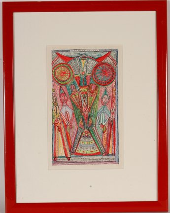 Louis Monza. Untitled.: Louis Monza. Untitled. 1983. Marker and crayon on paper. Signed. Excellent condition. Image is 6.5” w x 10.5” h. Frame is 14” w x 18” h. Provenance: Judy Hoffman, founder of Art Creation