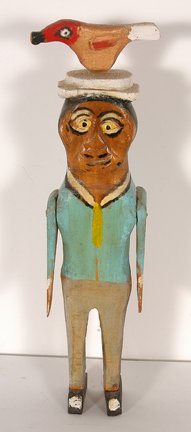 William Dawson. Man w Bird On Head.: William Dawson. Man With Bird On Head. Carved and painted wood. Not signed. Excellent condition. 16.5” h. Provenance: Ex. Rosenak Collection. Est. $1,000-2,000. Ship: $45