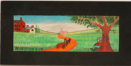 Jack Savitsky. Country Road.: Jack Savitsky. Country Road. Oil on masonite. Excellent condition. 11” x 4” image. Frame is 14” w x 7”. Provenance: The George and Sue Viener Collection. Est. $100-300. Ship: $35