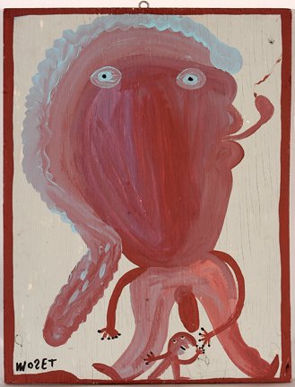 Mose Tolliver. Erotic Mose.: Mose Tolliver. Erotic Mose. c. 1990. Signed. Paint on found wooden sign. Excellent condition. 18.5” w x 24”h. Est. $800-1,200. Ship: $45