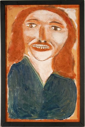 Jimmy Lee Sudduth. Woman’s Portrait.: Jimmy Lee Sudduth. Woman’s Portrait. Mud and paint on board. Signed. Excellent condition. 10.5” w x 25” h including frame. Provenance: The George and Sue Viener Collection. Est. $300-600. 