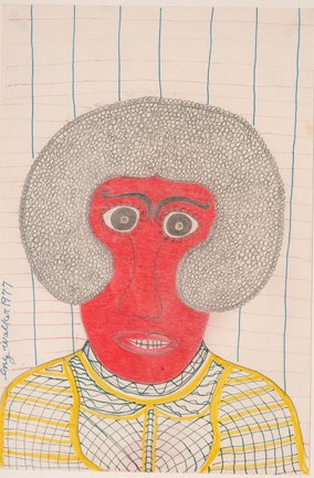 Inez Walker. Red Face Girl.: Inez Walker. Red Face Girl. 1977. Marker, ink and graphite on paper. Signed and dated. Excellent condition. Image is 12” w x 18” h. Est. $800-1,200. Ship: $45