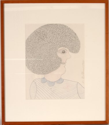 Inez Walker. Profile of Woman With Afro.: Inez Walker. Profile of Woman With Afro. 1973. Crayon and pencil on paper. Signed and dated. Excellent condition. Image is 11” w x 14” h. Frame is 20” w x 23” h. Est. $500-80