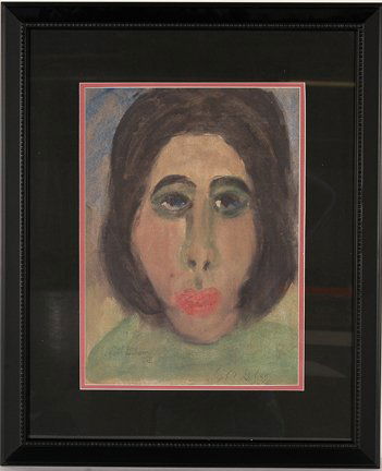 Sybil Gibson. Woman.: Sybil Gibson. Woman. 1975. Pastel and watercolor on cardboard. Signed and dated. Excellent condition. 12”x 16”. Frame is 21”x 26”. Strong image. Prov.: Lois Zetter Collection. Est. $1,000-1,50