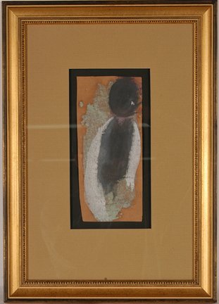 Sybil Gibson. Penguin.: Sybil Gibson. Penguin. 1984. Pastel on brown paper bag. Signed and dated. Excellent condition. Image is 4” x 9.5” . Frame is 14” x 19”. Est. $400-600. Ship: $35