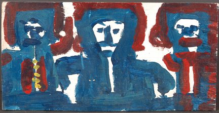 Mary T. Smith. Three Figures In Blue.: Mary T. Smith. Three Figures In Blue. Paint on board. 23” w x 12”h. Signed on verso. Excellent condition. Est. $500-800. Ship: $40
