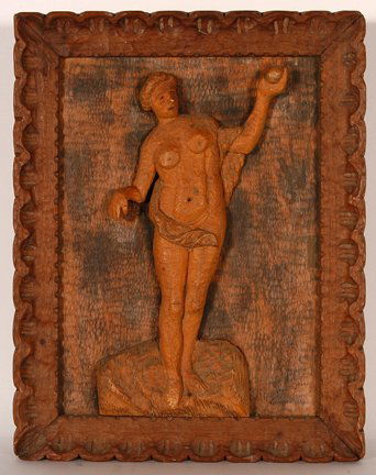 Clarence Stringfield.: Clarence Stringfield. Eve. Wood-relief plaque. Excellent condition. Signed. 12” x 15”. Provenance: Ex. Florida Folk Art Museum. Est. $300-500. Ship: $45