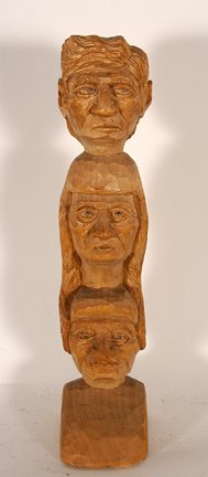 William James. Three Head Totem.: William James. Three Head Totem. Finely carved wood, possibly a study piece. Signed. Excellent condition. 9.5”h. Est. $100-200. Ship: $25