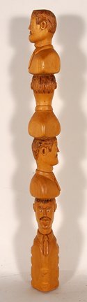 Four Bust Totem.: Four Bust Totem. Finely carved wood with burn coloring. Not signed. Excellent condition. 17” h. Est. $200-400. Ship: $25