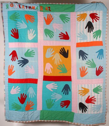 Sarah Mary Taylor. Healing Hand Quilt.: Sarah Mary Taylor. Healing Hand Quilt. Signed. Hand-stitched cotton with light-weight backing. Very clean. Excellent condition. 75” x 87”.Provenance: The George and Sue Viener Collection. Est. $80