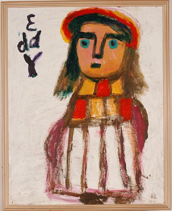 Eddy Mumma. Full Figure Image.: Eddy Mumma. Full Figure Image. Paint on wooden board. Rare to see a whole body with feet. Signed. Excellent condition. 30” w x 37”h. Est. $1,000-2,000. Ship: $75