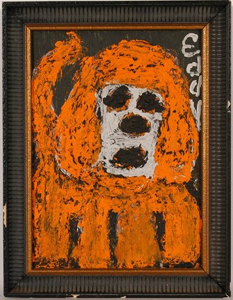 Eddy Mumma. Orange Dog.: Eddy Mumma. Orange Dog. Acrylic on canvas panel. Signed. Excellent condition. Size with frame is 13” w x 17” h. Est. $300-500. Ship: $35