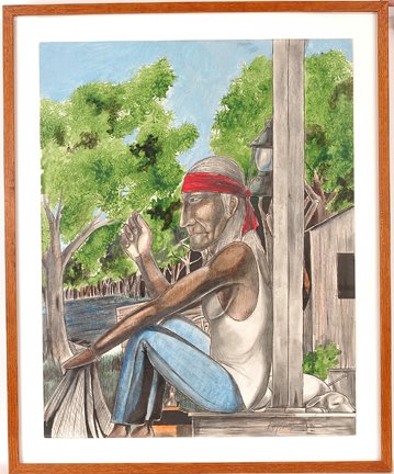 Roy Ferdinand. Louisiana Man.: Roy Ferdinand. Louisiana Man. c. 1990. Paint, marker, ink on poster. 22” w x 28” h. Excellent condition. Signed. Est. $400-600. Ship: $65