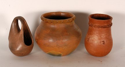 Myra Tso Kaye & Faye Tso. Three Pots.: Myra Tso Kaye & Faye Tso. Three Pots. One is signed and others attributed. Hand-moulded and decorated clay. Average size is 6” x 6”. Provenance: The George and Sue Viener Collection. Est. $200-400