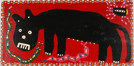 Richard Burnside. Black Cat w Snakes.: Richard Burnside. Black Cat With Snakes. Acrylic on board. Signed. Excellent condition. 48” w x 24”h. Est. $800-1,200. Ship: $85