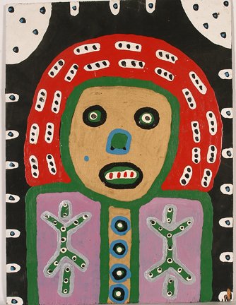 Richard Burnside. Man With Red Halo.: Richard Burnside. Man With Red Halo. 1990. Paint on board. Signed and dated. Minor wood flake on lower left, otherwise good condition. 16” x 21”. Est. $100-200. Ship: $35