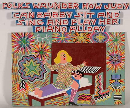 James Harold Jennings. Folk Waunder..: James Harold Jennings. Folk Waunder How Judy Can Babby Sit...Paint on board. Signed. Excellent condition. 15” x 13.5”. Provenance: Judy Hoffman, founder of Art Creation Foundation For Children. Al