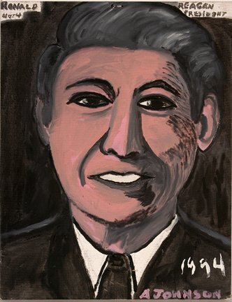 Anderson Johnson. Ronald Reagan.: Anderson Johnson. Ronald Reagan. 1994. Paint on canvas panel. Signed, titled and dated. Excellent condition. 14” w x 18” h. Provenance: The George and Sue Viener Collection. Est. $100-200. Ship: $