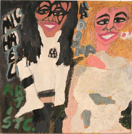 Artist Chuckie Williams. Michael & Madonna.: Artist Chuckie Williams. Michael & Madonna. Paint and glitter on board. Signed. Excellent condition. 24” x 24”. Provenance: The George and Sue Viener Collection. Est. $300-500. Ship: $45