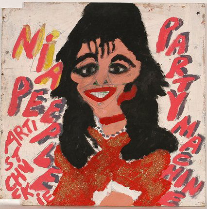 Artist Chuckie Williams. Elvis & Nia Peeple.: Artist Chuckie Williams. Elvis and Nia Peeple. Double-sided. Paint and glitter on found board. Signed. Great condition for found board. Minor paint flakes. 30” x 30”. Est. $200-300. Ship: $55