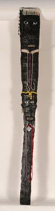 Bessie Harvey. 2 Face Totem.: Bessie Harvey. 2 Face Totem. Paint, beads and shell on found rough cut board. Signed. 58” x 6”. Est. $300-500. Ship: $85