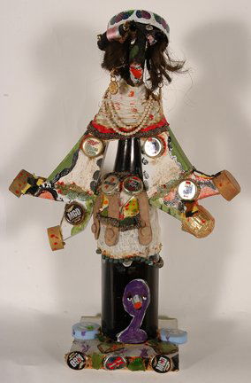 Derrick Webster. Bottle Woman.: Derrick Webster. Bottle Woman. 1984. Bottle with mixed media on base. Initialed and dated. Great condition. 17” h x 11”x 6”. Provenance: The George and Sue Viener Collection. Est. $100-200. Ship