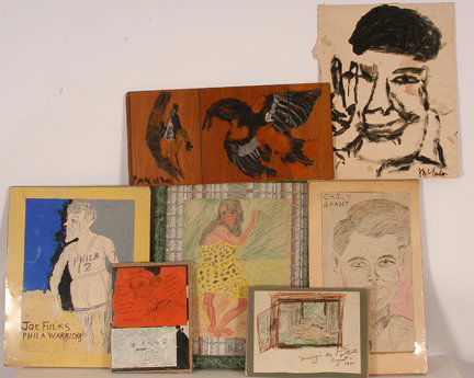 Justin McCarthy. 7 Drawings & Paintings: Justin McCarthy. Group of 7 Drawings & Paintings. Mixed media. Largest is a framed drawing measuring 13” w x 15.5”h. Some small drawings are shrink wrapped. Est. $500-800. Ship: $35