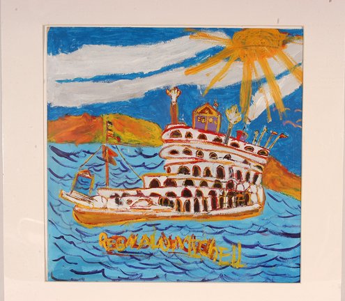 Reginald Mitchell. Mississippi River Boat.: Reginald Mitchell. Mississippi River Boat. Paint on paper board. Signed. Excellent condition. 19” w x 19” h. Provenance: The George and Sue Viener Collection. Est. $300-500. Ship: $45