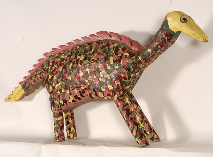 Homer Greene (attrib). Dinosaur.: Homer Greene (attrib). Dinosaur. Carved and paitned wood with plastic eyes. Not signed. Excellent condition. 42” x 21” x 4”. Est. $200-400. Ship: $85