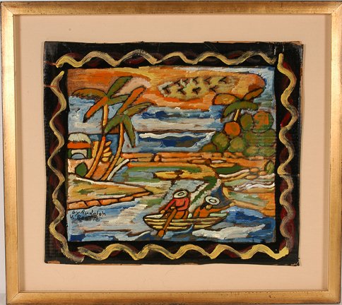Rudy Bostic. Fiji.: Rudy Bostic. Fiji. Acrylic on cardboard. Excellent condition. 30.5” w x 27.5”h with frame. Est. $200-300. Ship: $65