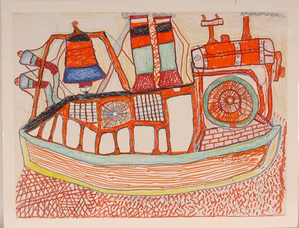 Henry Speller. Ship.: Henry Speller. Ship. 1987. Marker, ink and crayon on paper. Signed, dated and titled on verso. Good condition. 24” w x 18”h. Provenance: The George and Sue Viener Collection. Est. $200-300. Ship: 