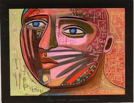 Tim Chess. Stripes Portrait, #701.: Tim Chess. Stripes Portrait, #701. Pastel on acid-free paper. Signed. Excellent condition. 24” w x 18”h. Est. $200-400. Ship: $45