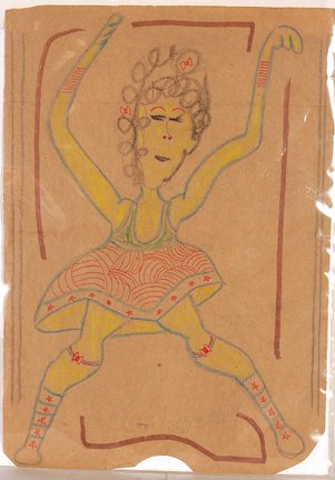 Lewis Smith. Dbl-Sided Wrestling Women.: Lewis Smith. Double-Sided Wrestling Women. Crayon and Ink on brown paper bag. Not signed. Excellent condition. 12” x 16”. Provenance: The George and Sue Viener Collection. Est. $200-300. Ship: $30