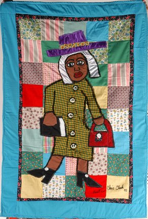 Chris Clark. Grandma.: Chris Clark. Grandma. 2005. Hand-stitched and painted cotton. Signed and dated. Excellent condition. 35” w x 48” h. Provenance: The George and Sue Viener Collection. Est. $300-500. Ship: $35