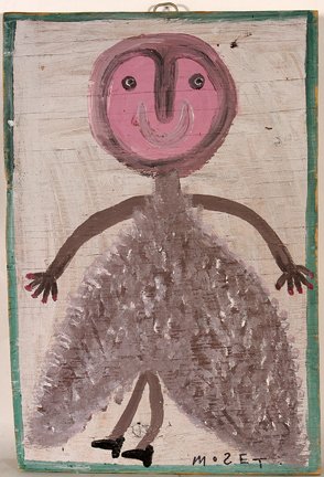 Mose Tolliver. Dancing Lady.: Mose Tolliver. Dancing Lady. Housepaint on wooden board. Signed. Excellent condition. 12”w x 18” h. Provenance: The George and Sue Viener Collection. Est. $300-500. Ship: $35