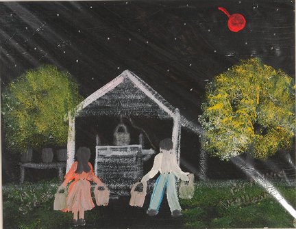 Annie Wellborn. Stars w Red Ball Of Death.: Annie Wellborn. My Stars With Red Ball Of Death. Paint on tar paper. Signed and titled. Excellent condition. Image is 13.5” x 10.5”. Provenance: The George and Sue Viener Collection. Est. $100-200