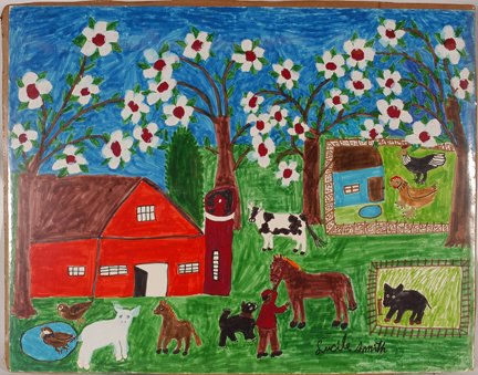 Lucile Smith. Dogwood Trees In Bloom.: Lucile Smith. Dogwood Trees In Bloom. c. 1989. Marker on paper. Signed. Acquired directly from the artist. 28” w x 22”h. Excellent condition. Est. $300-500. Ship: $45