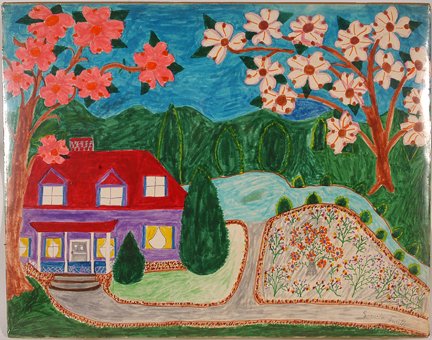 Lucile Smith. Red Roof House.: Lucile Smith. Red Roof House. c. 1989. Marker on paper. Signed. Acquired directly from the artist. 28” w x 22”h. Excellent condition. Est. $300-500. Ship: $45