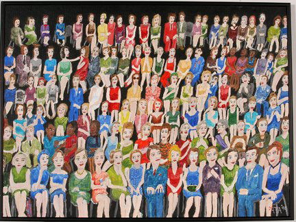 Pat Astoske. Lady Night At The Movies.: Pat Astoske. Florida Artist. Lady Night At The Movies. 1999. Acrylic and ink on artist paper. Signed. Excellent condition. 24” x 18”. Provenance: Judy Hoffman, founder of Art Creation Foundation F