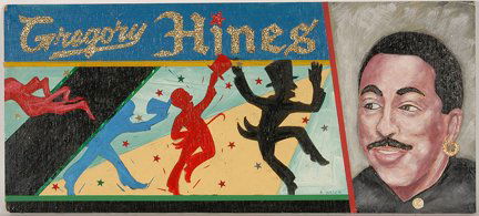 Mr. Ed Welch. Gregory Hines.: Mr. Ed Welch. Gregory Hines. Paint on masonite. Signed. Great condition. 31 w x 41 h. Welch was an African American sign maker. His work was featured in show at The Ricco-Maresca Gallery. Est. $200-30
