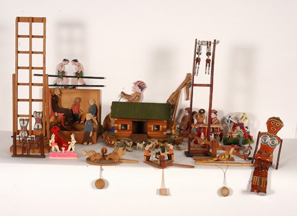 Box Lot of Wooden Toys.: Box Lot of Wooden Toys including Noah's Ark and other rare, primitive toys. Good to great condition. Provenance: The Leo Rabkin Collection, being sold to benefit The High Museum. Est. $200-400. Ship: 