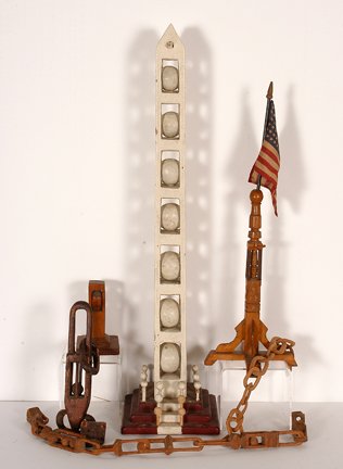 6 Carved and Painted Whimsies.: Variety of 6 Carved and Painted Whimsies. All in good to great condition. Tallest is 25 h. Provenance: The Leo Rabkin Collection, being sold to benefit The High Museum. Est. $200-300. Ship: $65
