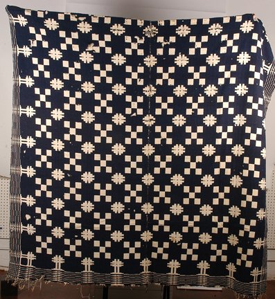 Double-Sided Coverlet.: Double-Sided Coverlet. Not signed. Woven wool. Lots of wear, otherwise fair condition. 69 x 66. Provenance: The Leo Rabkin Collection, being sold to benefit The High Museum. Est. $100-200. Ship: $25