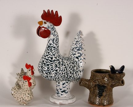 D.Meaders, R. Meaders, Hogan. Pottery.: David Meaders, Ruby Meaders, Rex Hogan. Pottery Group. Signed. Mint condition. Tallest is 14 h. Est. $100-200. Ship: $85